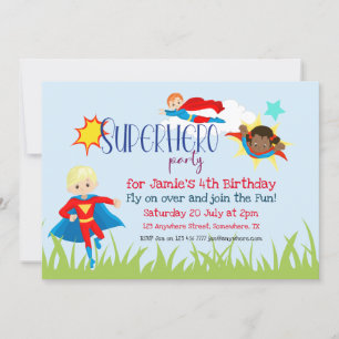 Invitación Partido de Cumpleaños de Superhéroe Boy/Chica