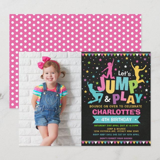 Invitación Partido de Cumpleaños de Trampoline de Jump Boundi (Anverso / Reverso)