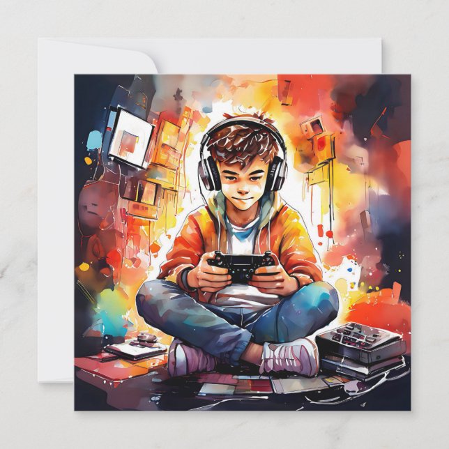 Invitación Partido de cumpleaños de un niño de videojuegos (Anverso)