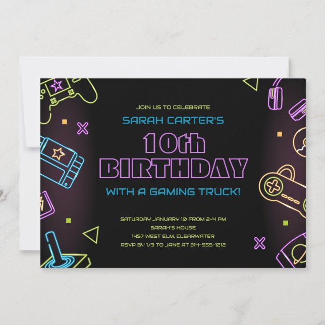 Invitación Partido de cumpleaños de videojuegos (Anverso)