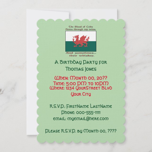 Invitación Partido de cumpleaños de Whiskey Welsh (Anverso)