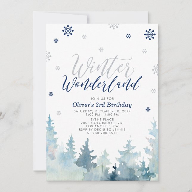 Invitación Partido de cumpleaños de Wonderland Boy Winter Sil (Anverso)