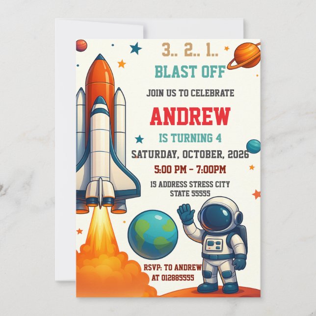 Invitación Partido de cumpleaños del Astronauta personalizado (Anverso)