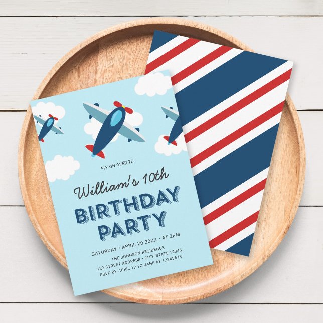 Invitación Partido de Cumpleaños del Avión Azul y Rojo (Subido por el creador)