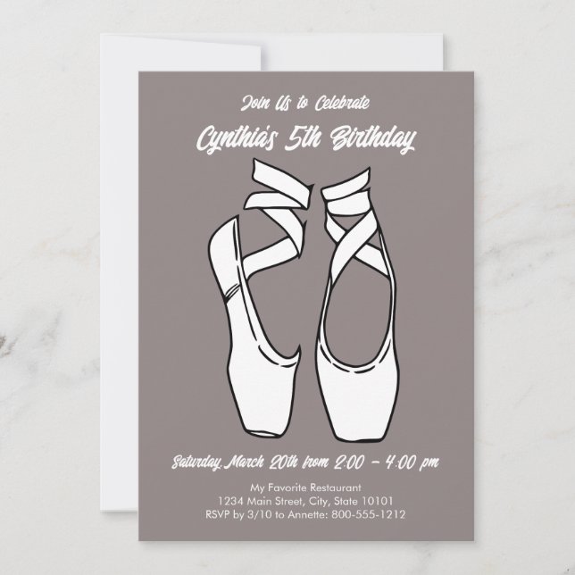 Invitación Partido de Cumpleaños del Ballet Blanco minimalist (Anverso)