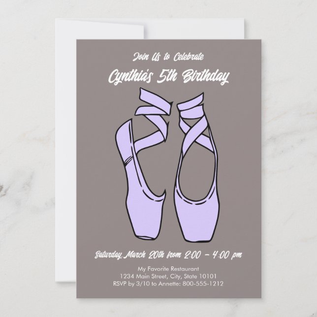 Invitación Partido de Cumpleaños del Ballet Morado minimalist (Anverso)