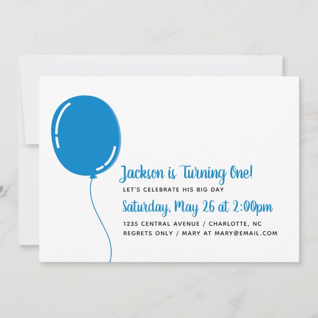 Invitación Partido de Cumpleaños del Balón Azul Único Moderno (Anverso)