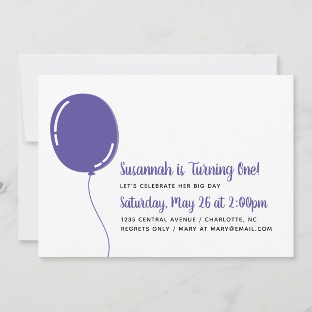 Invitación Partido de cumpleaños del Balón de un solo púrpura (Anverso)