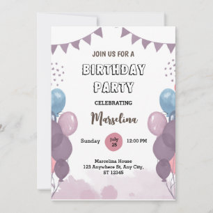 Invitación Partido de Cumpleaños del Balón Morado Moderno