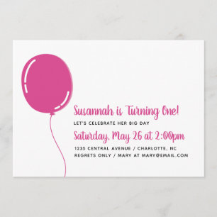 Invitación Partido de cumpleaños del balón rosa simple modern