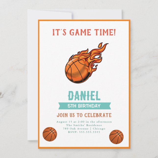 Invitación Partido de Cumpleaños del Baloncesto (Anverso)