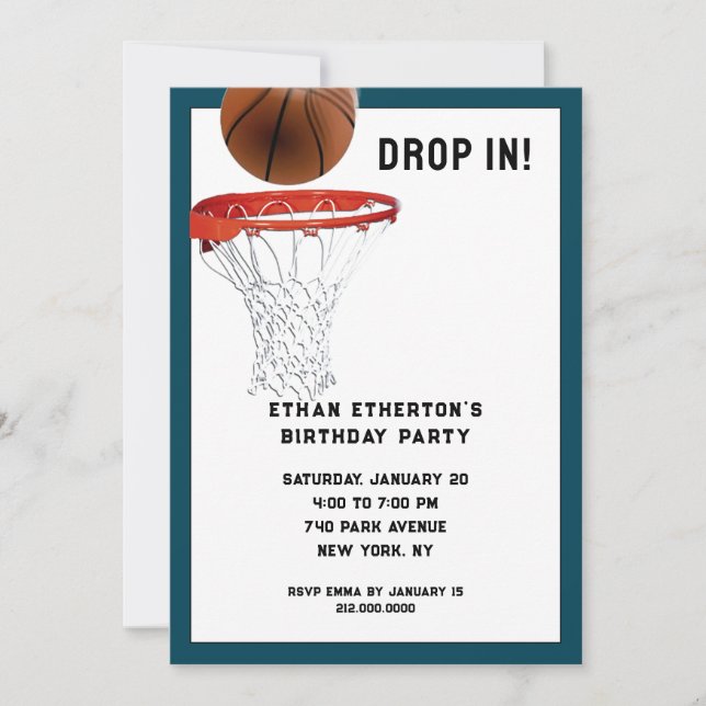 Invitación Partido de Cumpleaños del Baloncesto (Anverso)