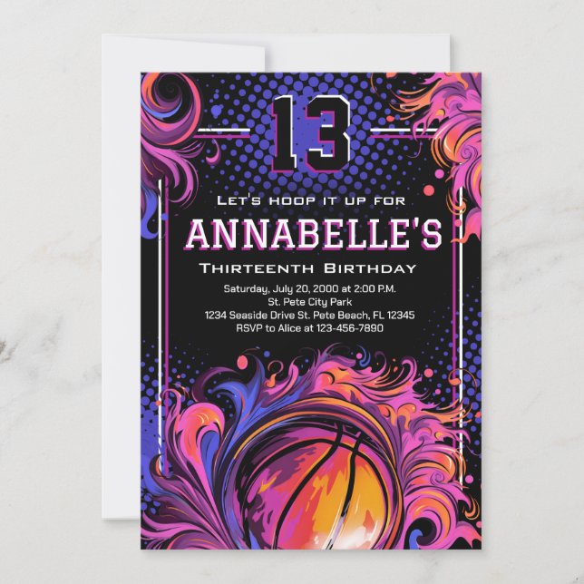 Invitación Partido de Cumpleaños del Baloncesto (Anverso)