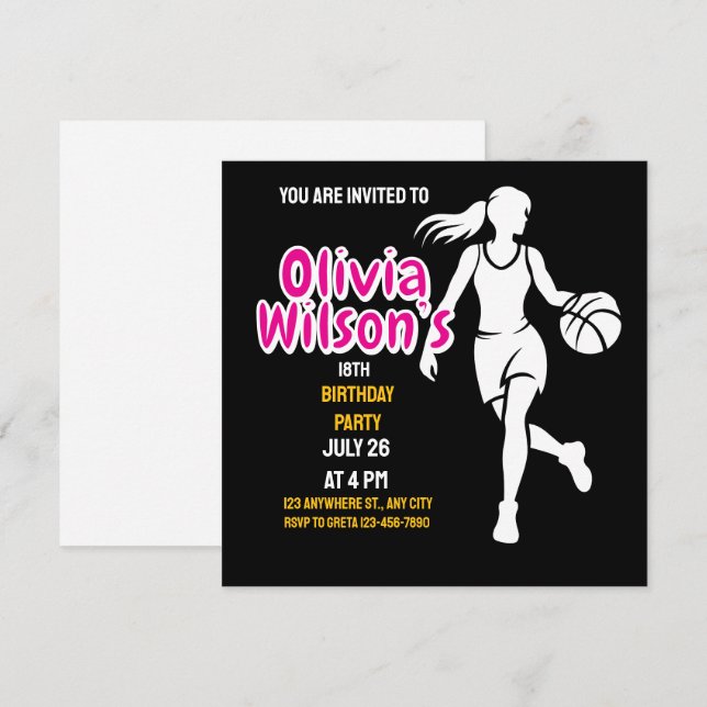 Invitación Partido de Cumpleaños del Baloncesto, Jugador de B (Anverso / Reverso)