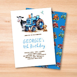 Invitación Partido de Cumpleaños del Barnyard del Tractor Azu