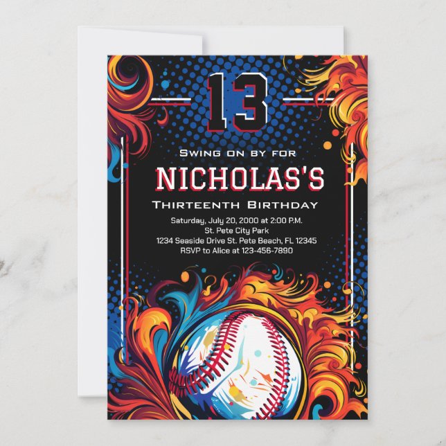 Invitación Partido de Cumpleaños del Béisbol (Anverso)