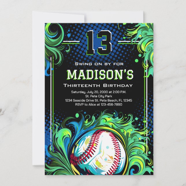 Invitación Partido de Cumpleaños del Béisbol (Anverso)