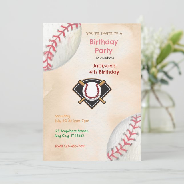 Invitación Partido de Cumpleaños del Béisbol (Anverso de pie)
