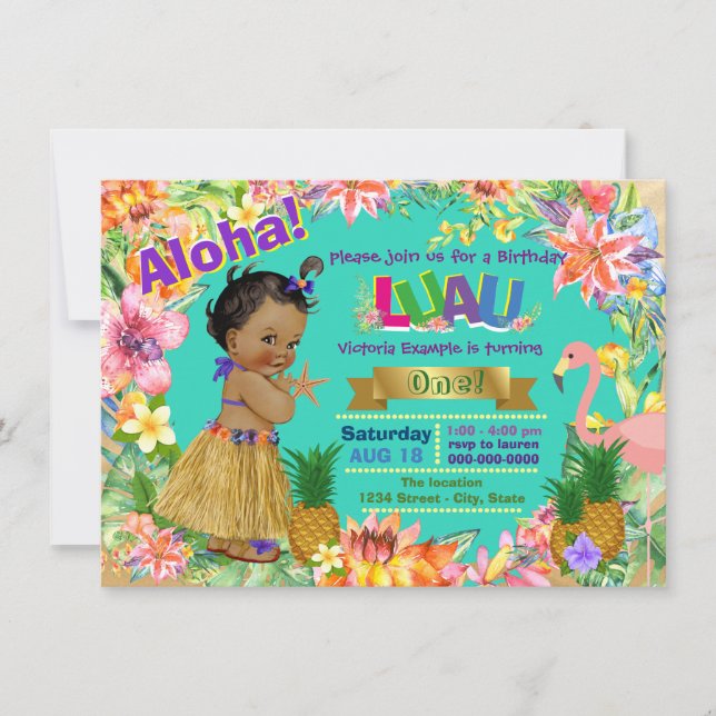 Invitación Partido de Cumpleaños del Chica afroamericano Hawa (Anverso)