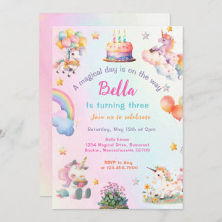 Invitación Partido de cumpleaños del Chica arcoiris de unicor