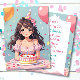 Invitación Partido de Cumpleaños del Chica Cute Anime