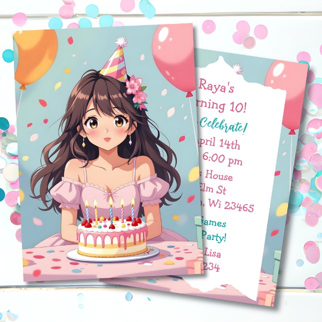 Invitación Partido de Cumpleaños del Chica Cute Anime (Subido por el creador)