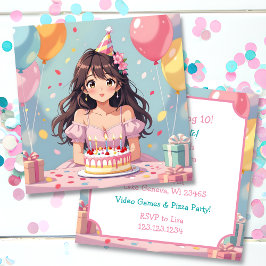 Invitación Partido de Cumpleaños del Chica Cute Anime