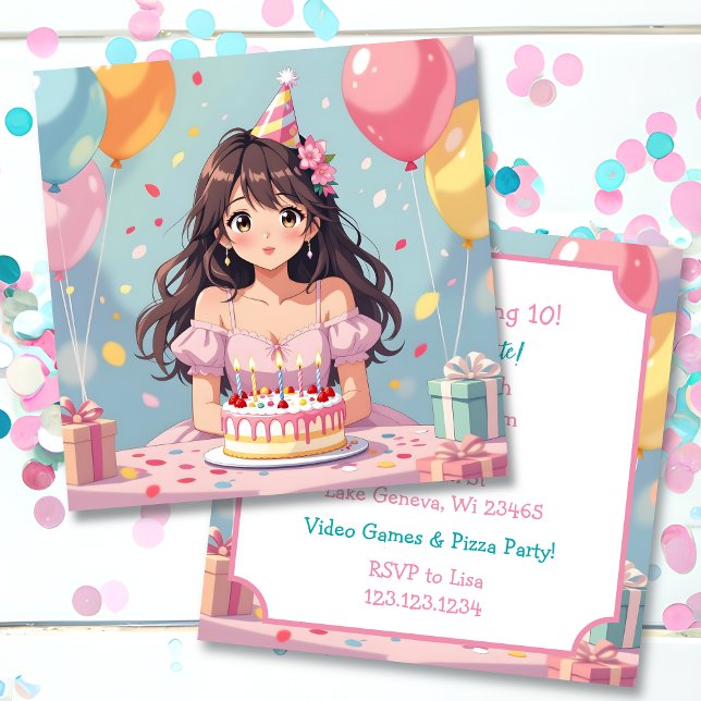 Invitación Partido de Cumpleaños del Chica Cute Anime (Subido por el creador)