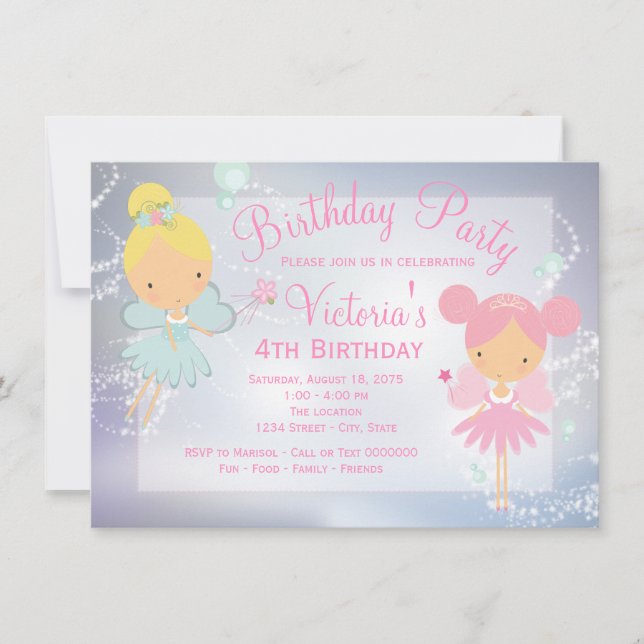 Invitación Partido de cumpleaños del Chica de la Princesa Pin (Anverso)