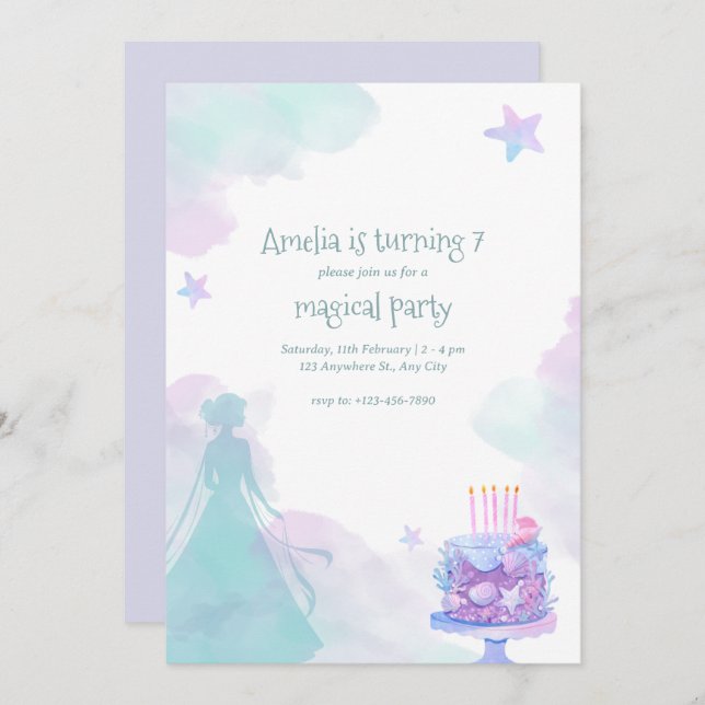 Invitación Partido de Cumpleaños del Chica de la Princesa Púr (Anverso / Reverso)
