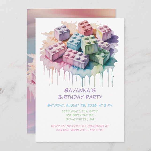 Invitación Partido de cumpleaños del Chica de Pastel Building (Anverso / Reverso)