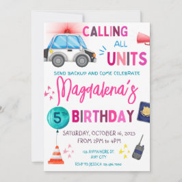 Invitación Partido de Cumpleaños del chica de Policía Rosa