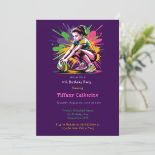 Invitación Partido de cumpleaños del Chica de voleibol con sa