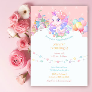 Invitación Partido de Cumpleaños del Chica Mágico Unicornio