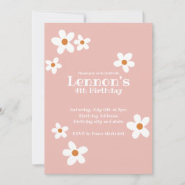 Invitación Partido de Cumpleaños del Chica Pink Boho Daisy