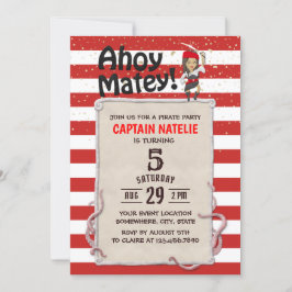 Invitación Partido de Cumpleaños del Chica Pirata Cute Red St