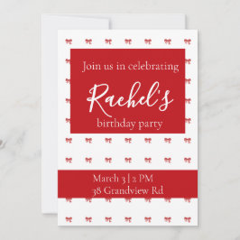 Invitación Partido de Cumpleaños del Chica Red Bow