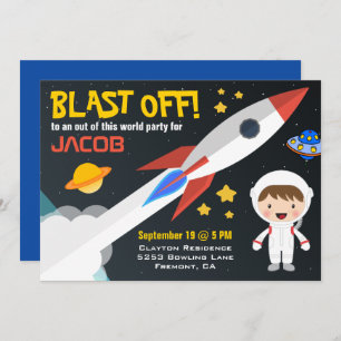 Invitación Partido de cumpleaños del cohete espacial moderno 