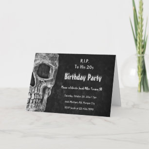 Invitación Partido de cumpleaños del cráneo gótico QEPD a sus