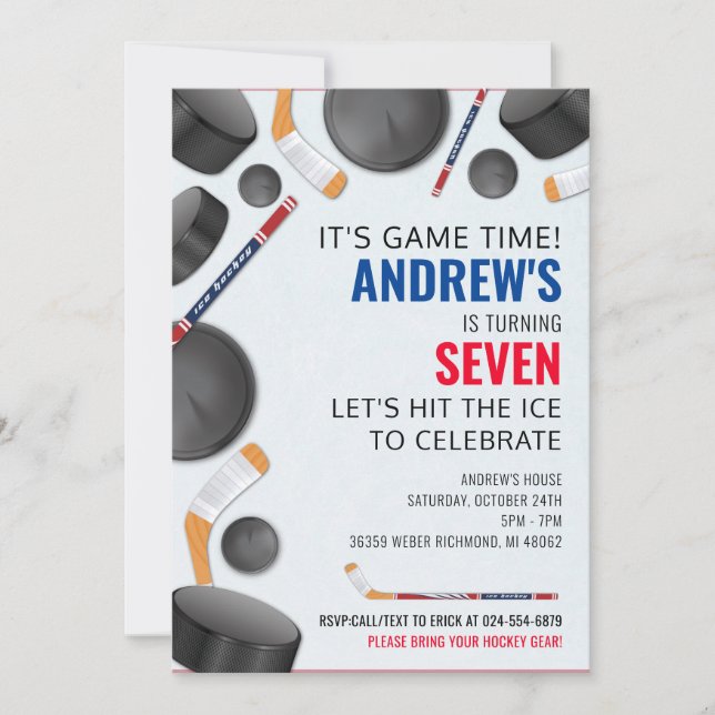 Invitación Partido de cumpleaños del deporte de hockey (Anverso)