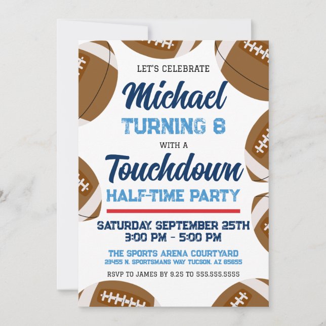 Invitación Partido de cumpleaños del equipo de fútbol azul y  (Anverso)