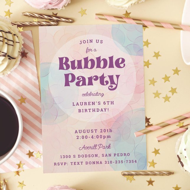 Invitación Partido de cumpleaños del Fiesta de burbujas burbu (Subido por el creador)