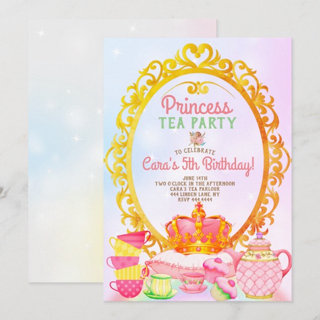 Invitación Partido de Cumpleaños del Fiesta del Tea Princesa (Anverso / Reverso)