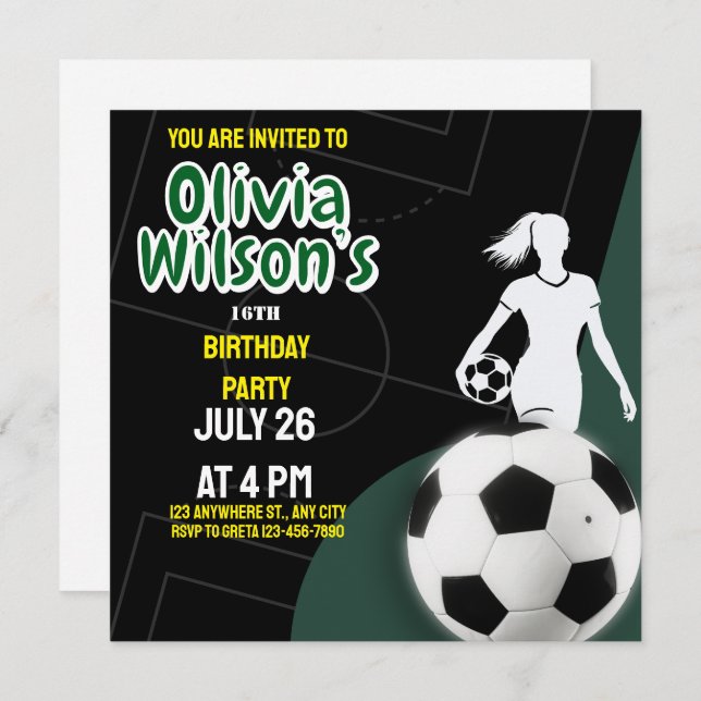 Invitación Partido de Cumpleaños del Fútbol, Chica jugador de (Anverso / Reverso)