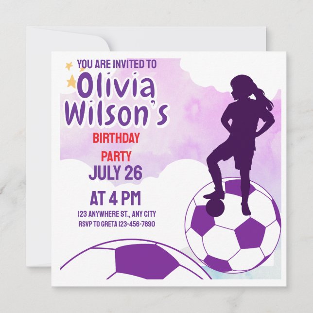 Invitación Partido de Cumpleaños del Fútbol, Chica jugador de (Anverso)