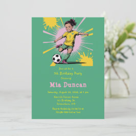 Invitación Partido de cumpleaños del fútbol de Chicas de arte