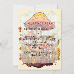Invitación Partido de cumpleaños del Ilustracion de hongos qu