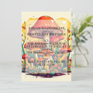 Invitación Partido de cumpleaños del Ilustracion hongo artíst