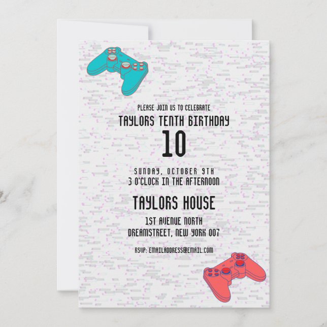 Invitación Partido de cumpleaños del jugador de videojuegos (Anverso)