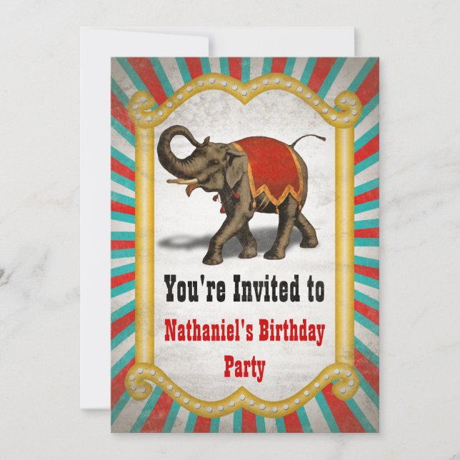 Invitación Partido de cumpleaños del marco rojo del elefante  (Anverso)